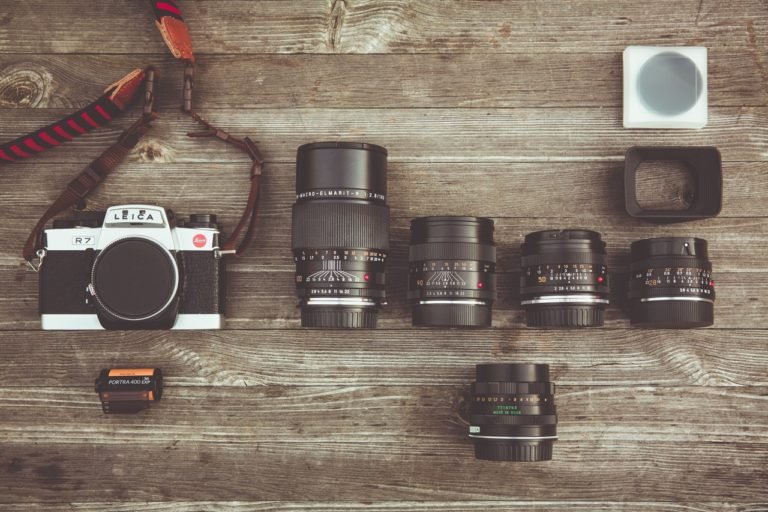The equipment of a wedding photographer
